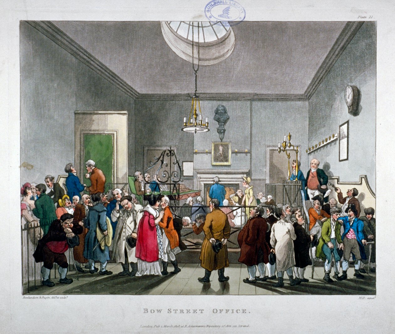 伦敦威斯敏斯特鲍街警察法庭，1808年 作者 奥古斯都·查尔斯·普金，托马斯·罗兰森