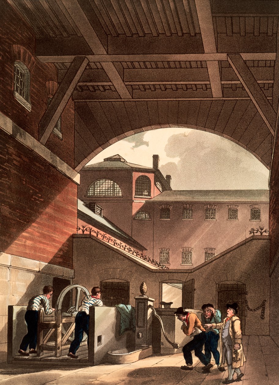 伦敦Cold Bath Fields监狱的水机，1808年 作者 奥古斯都·查尔斯·普金，托马斯·罗兰森