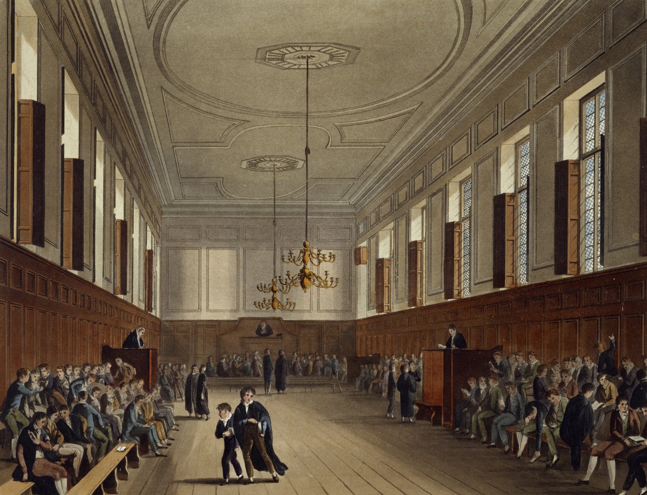 伊顿公学室，来自“伊顿公学的历史”，是“大学历史”的一部分，由Joseph Constantine Stadler（fl.1780-1812）酒吧刻。作者：R. Ackermann，1816年（aquatint） 作者 奥古斯都·查尔斯·普金