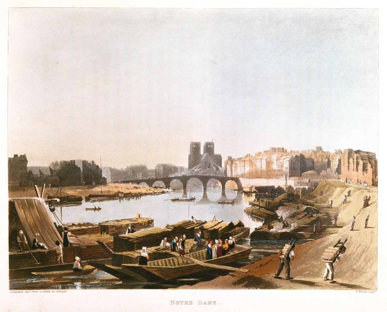 Notre Dame，Ile de la Cite，Ile Saint Louis和Pont de la Tournelle，1821 作者 奥古斯都·查尔斯·普金之后