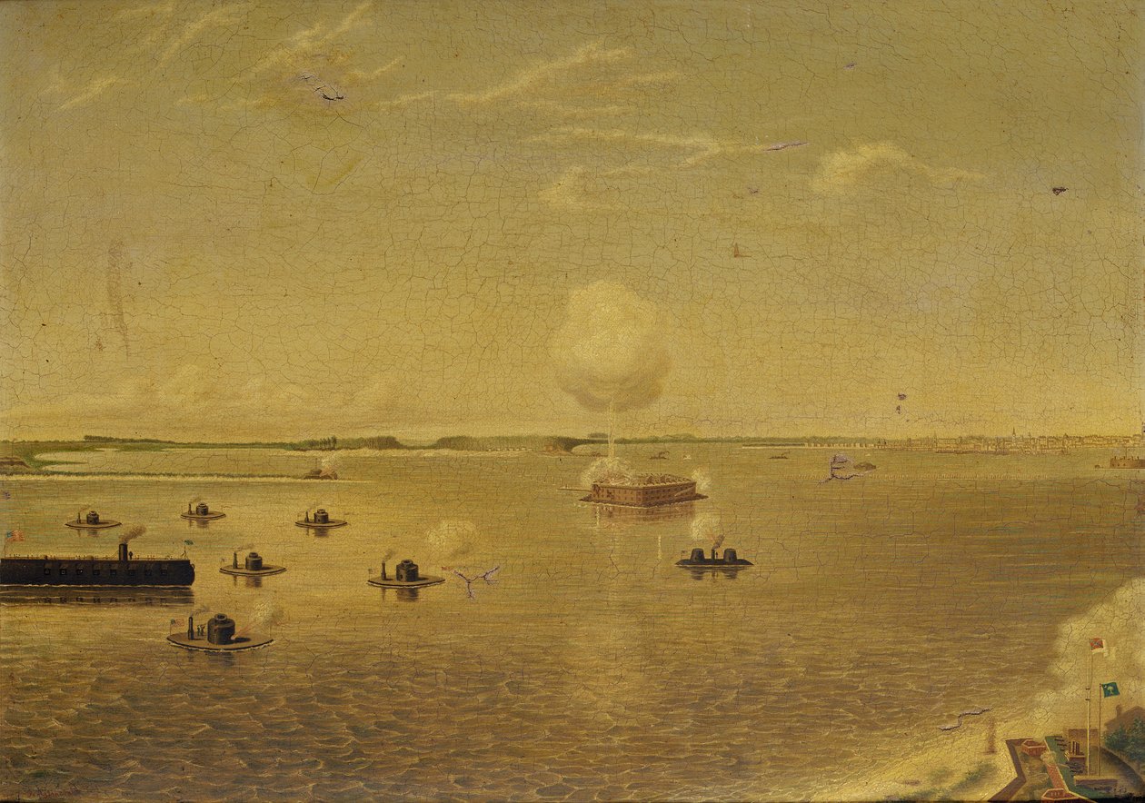 对萨姆特要塞的攻击，1863 年 4 月 7 日，约 1863 年（布面油画） 作者 奥古斯都格林瓦尔德