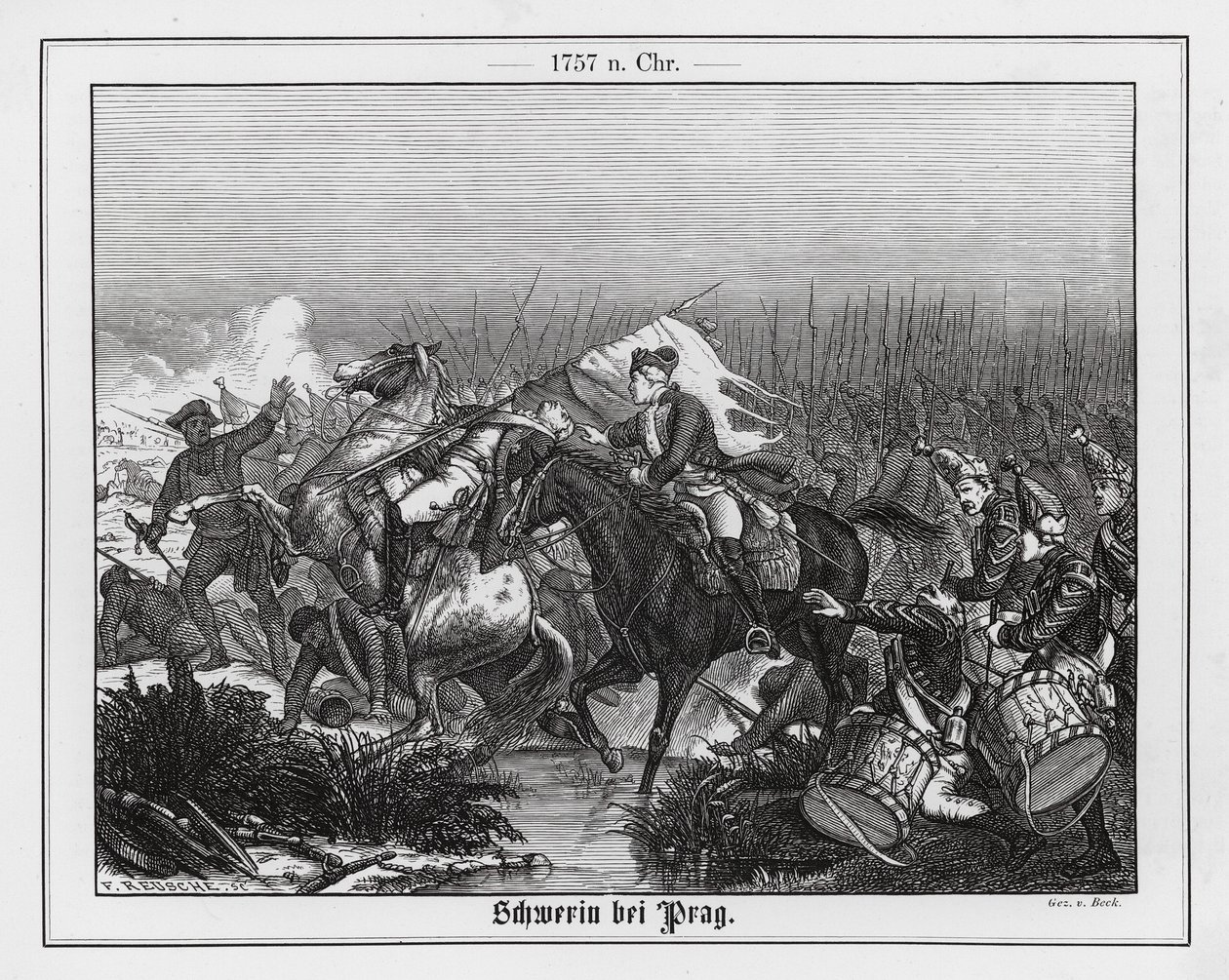 冯-施韦林元帅死于布拉格战役，七年战争 作者 奥古斯都·贝克