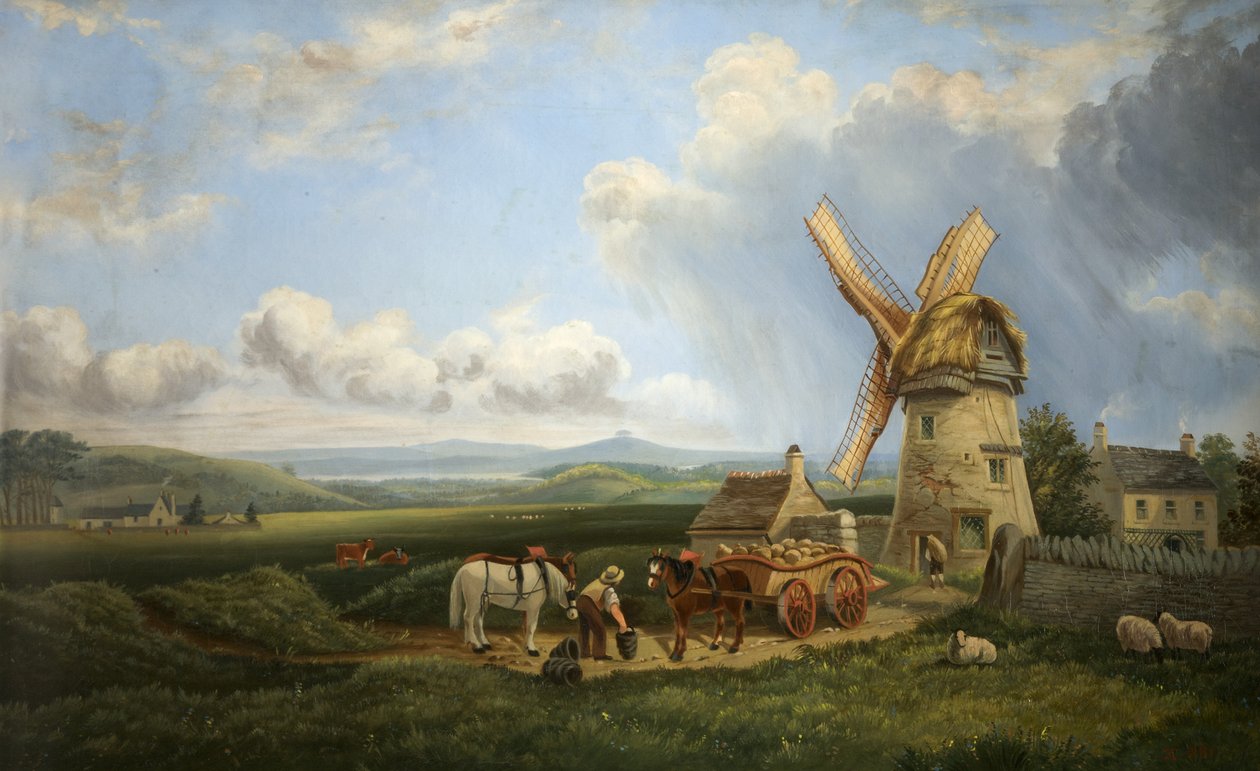 Kearsey的风车，Minchinhampton Common，格洛斯特郡 作者 奥古斯都·特纳