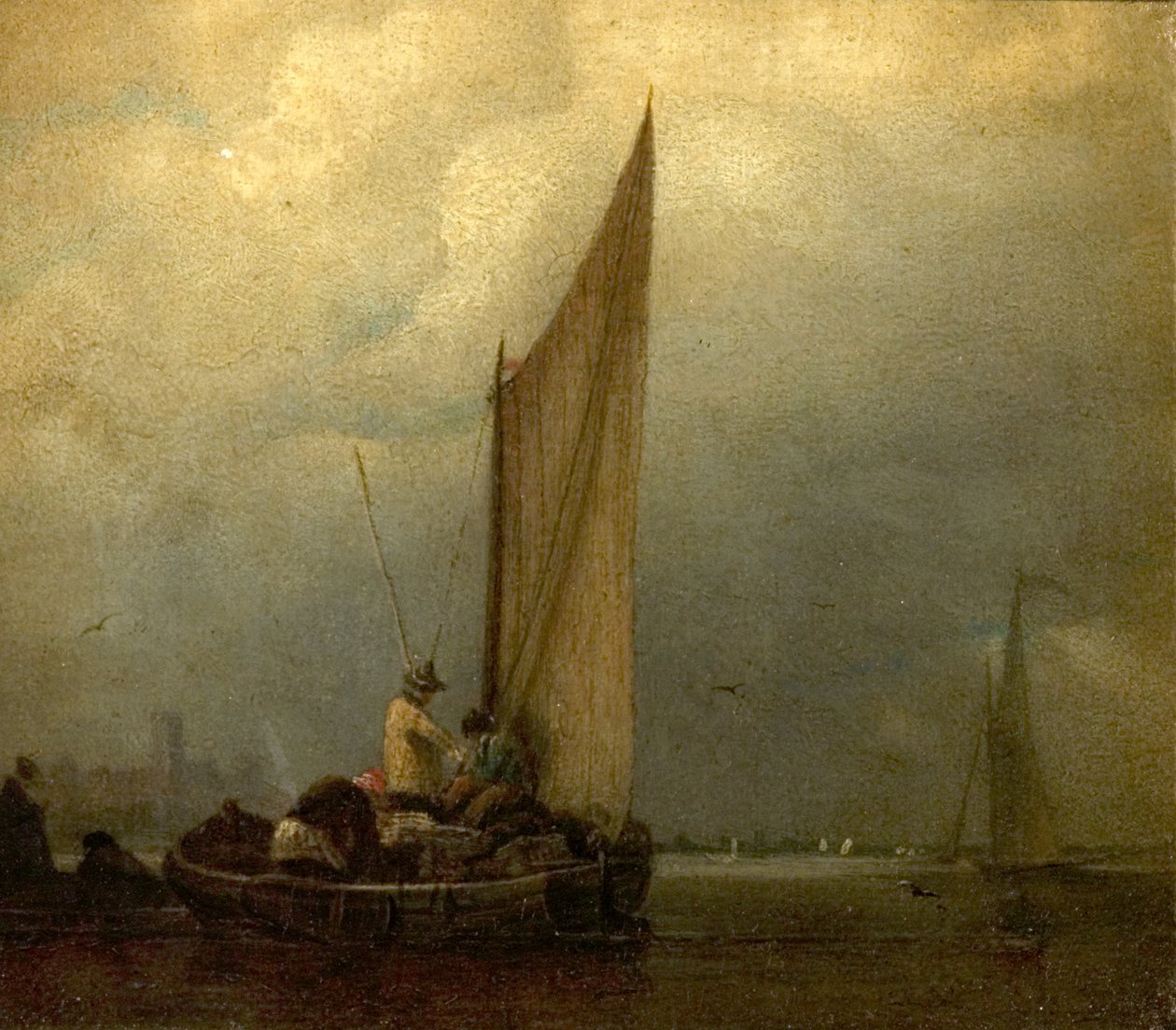 有驳船的河景，1825年 作者 奥古斯都·沃尔·卡特科特