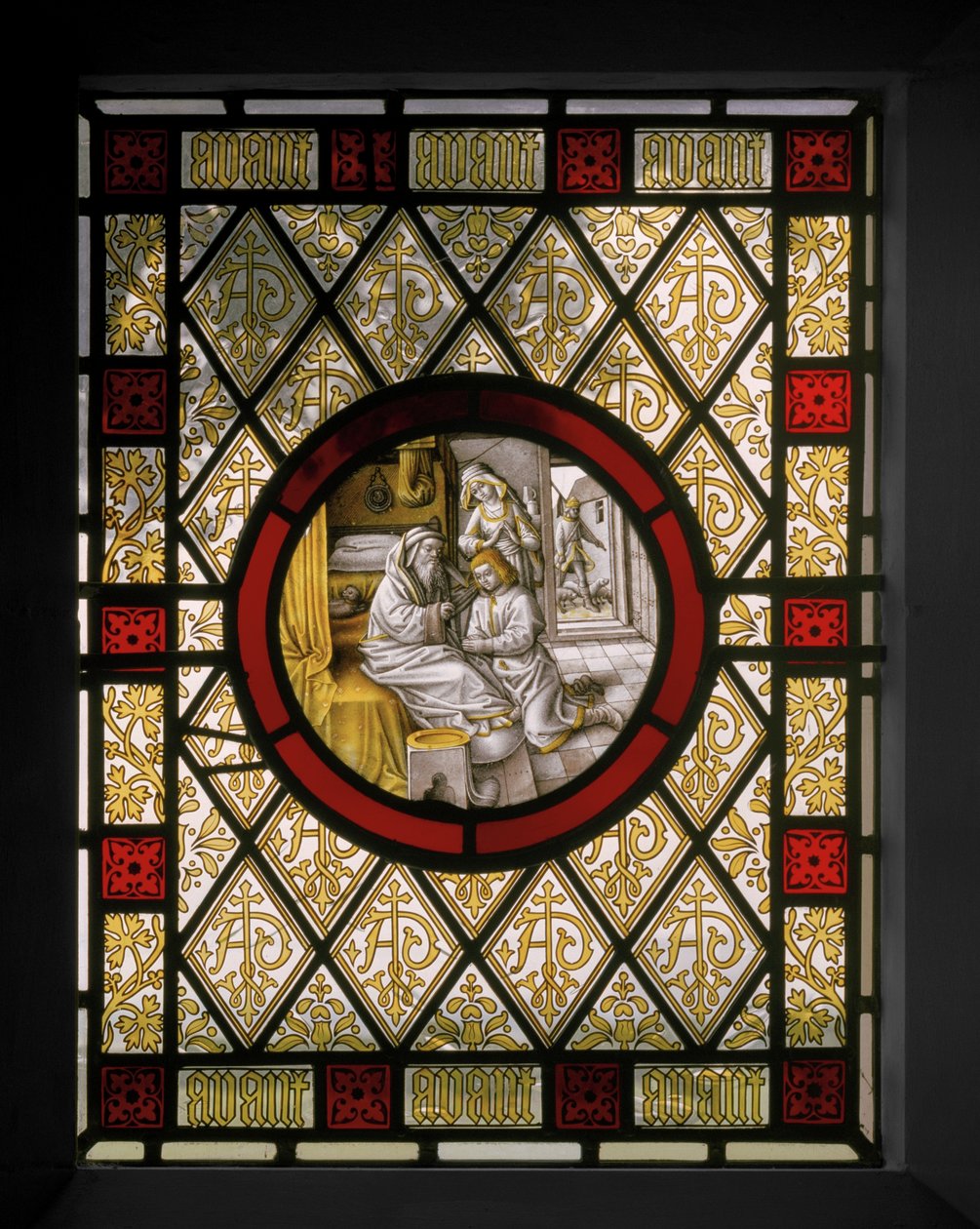 图书馆窗口与Netherlandish Roundel，1844年（彩色玻璃） 作者 奥古斯都·韦尔比·诺斯莫尔·普金