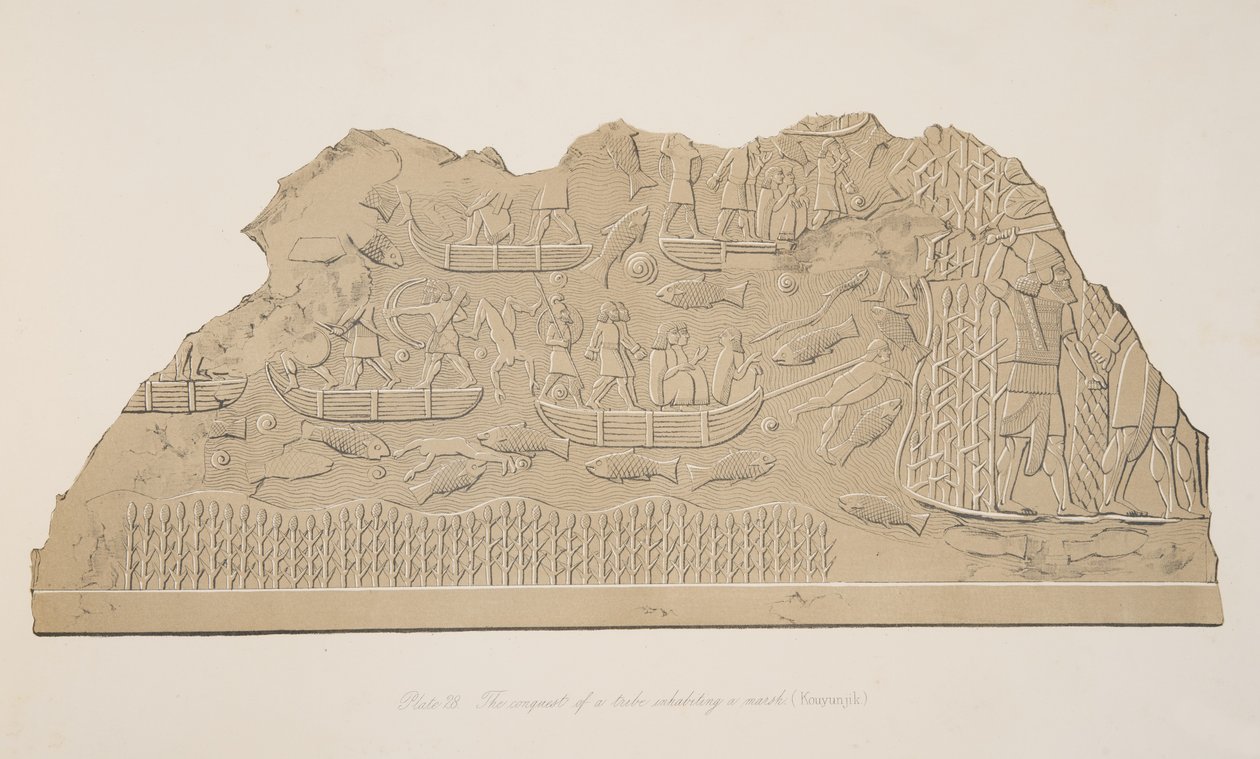 征服一个居住在沼泽地（Kouyunjik）的部落，来自Nineveh纪念碑，酒吧。 1849年 作者 奥斯丁·亨利·拉亚德
