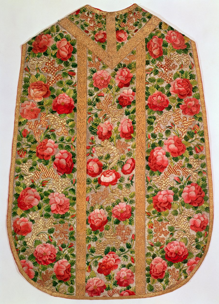 来自所谓的Rose Pontifical套装的刺绣chasuble，维也纳，c.1700（丝绸） 作者 奥地利学派