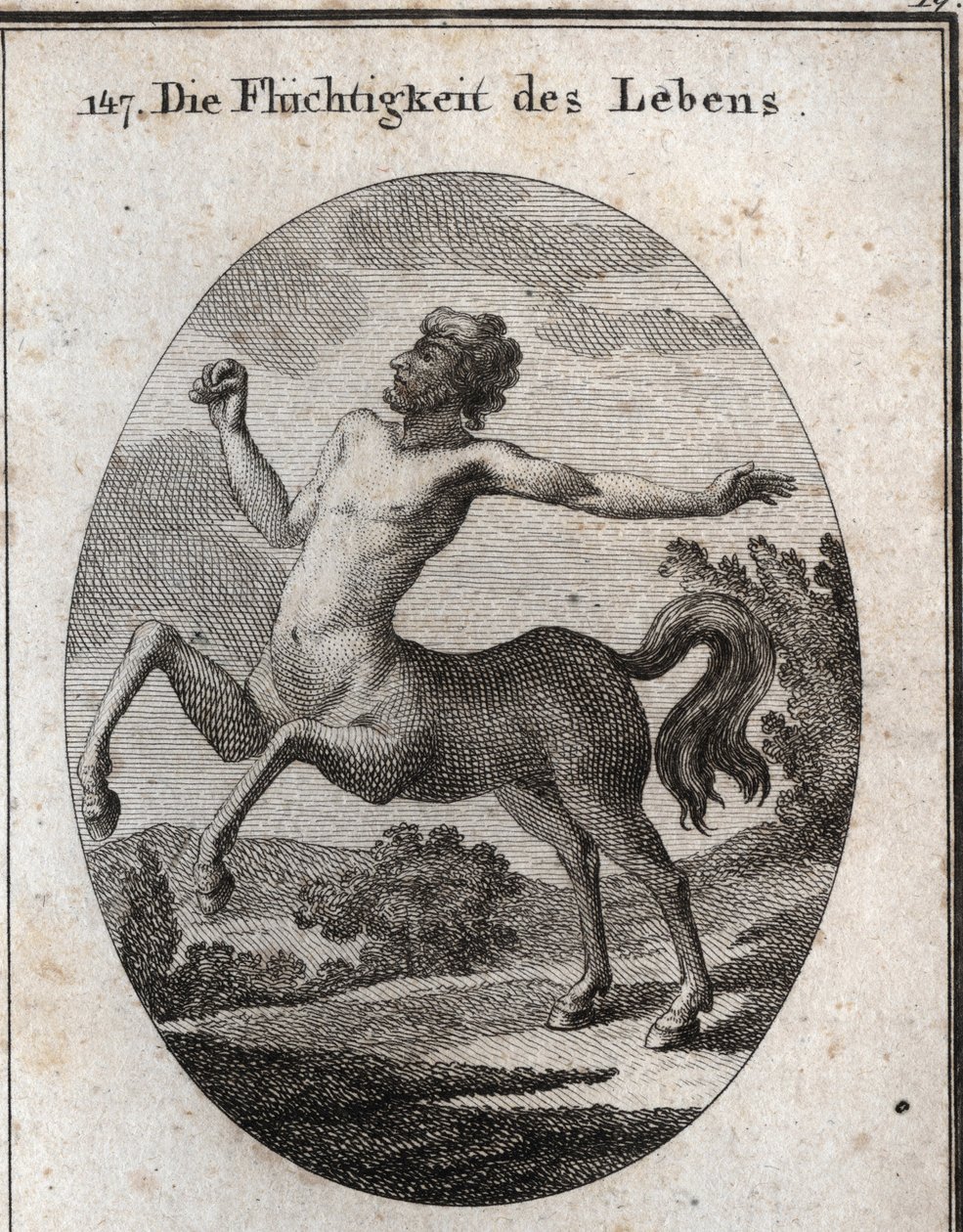 Allegory of the velocity of human life represented by a Centaur. Engraving in “” Iconologie oder Ideen aus dem Gebiete der Leidenschaften und Allegorien bildich dargestellt fur Zeichner, Mahler, Dichter, Gelehrte, Erzieher und freunde Hoherer Geschmacksbil 作者 奥地利学派