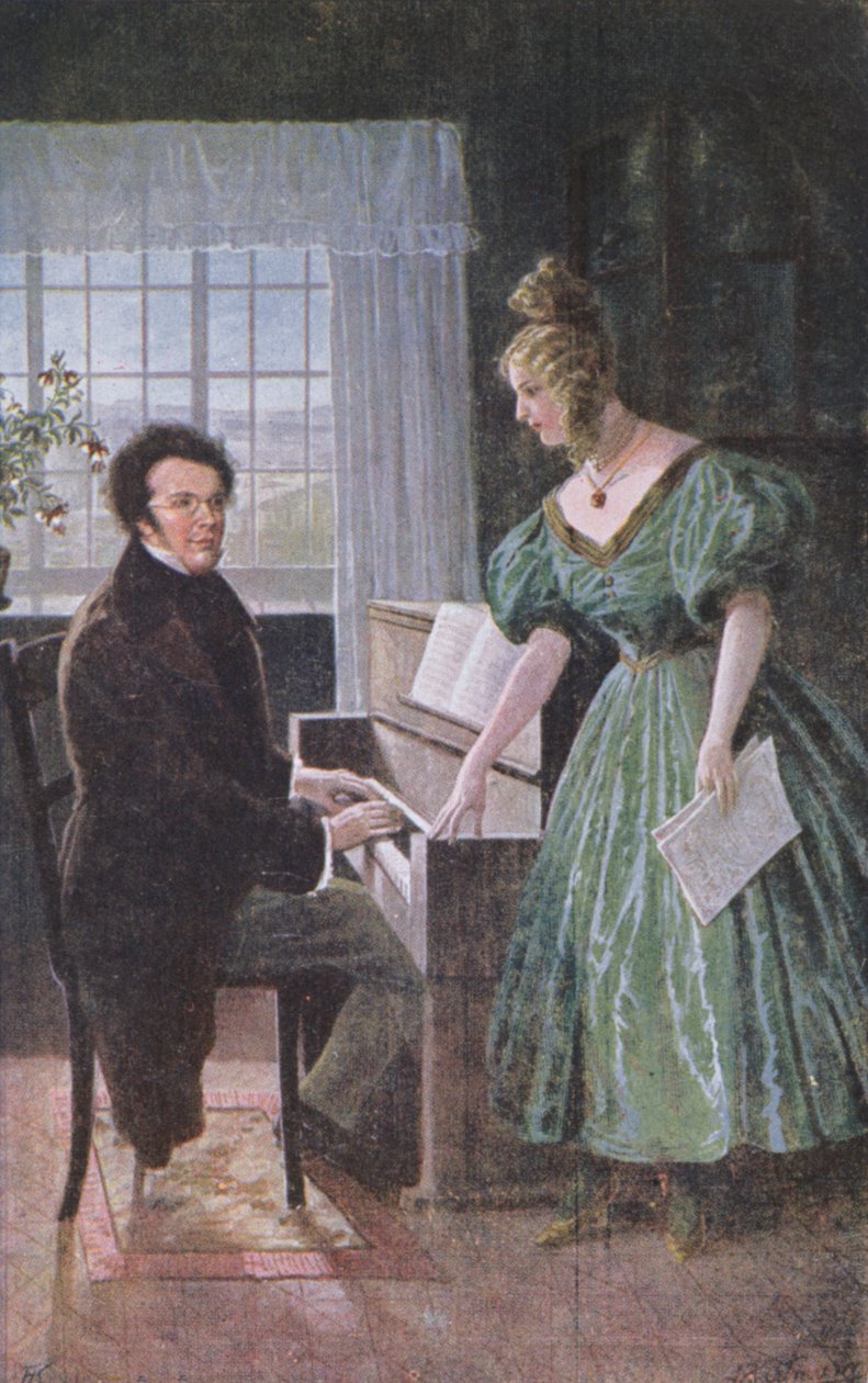 Franz Peter Schubert（1797-1828）弹钢琴，明信片c.1910 作者 奥地利学派
