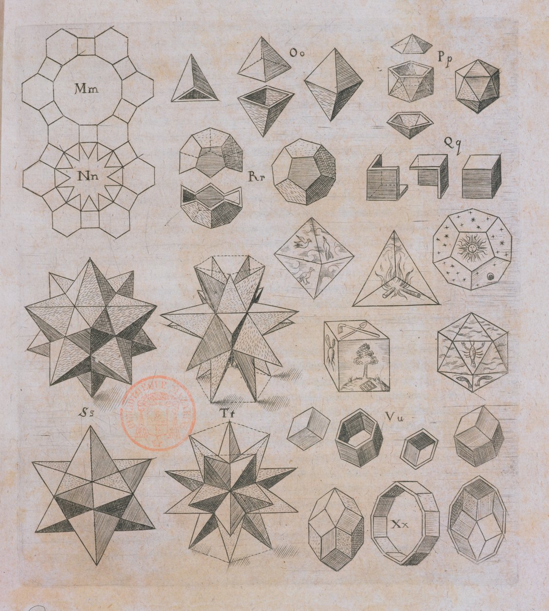 几何形状，来自Harmonices Mundi by Johannes Kepler（1571-1630），发表于1619年的林茨 作者 奥地利学派