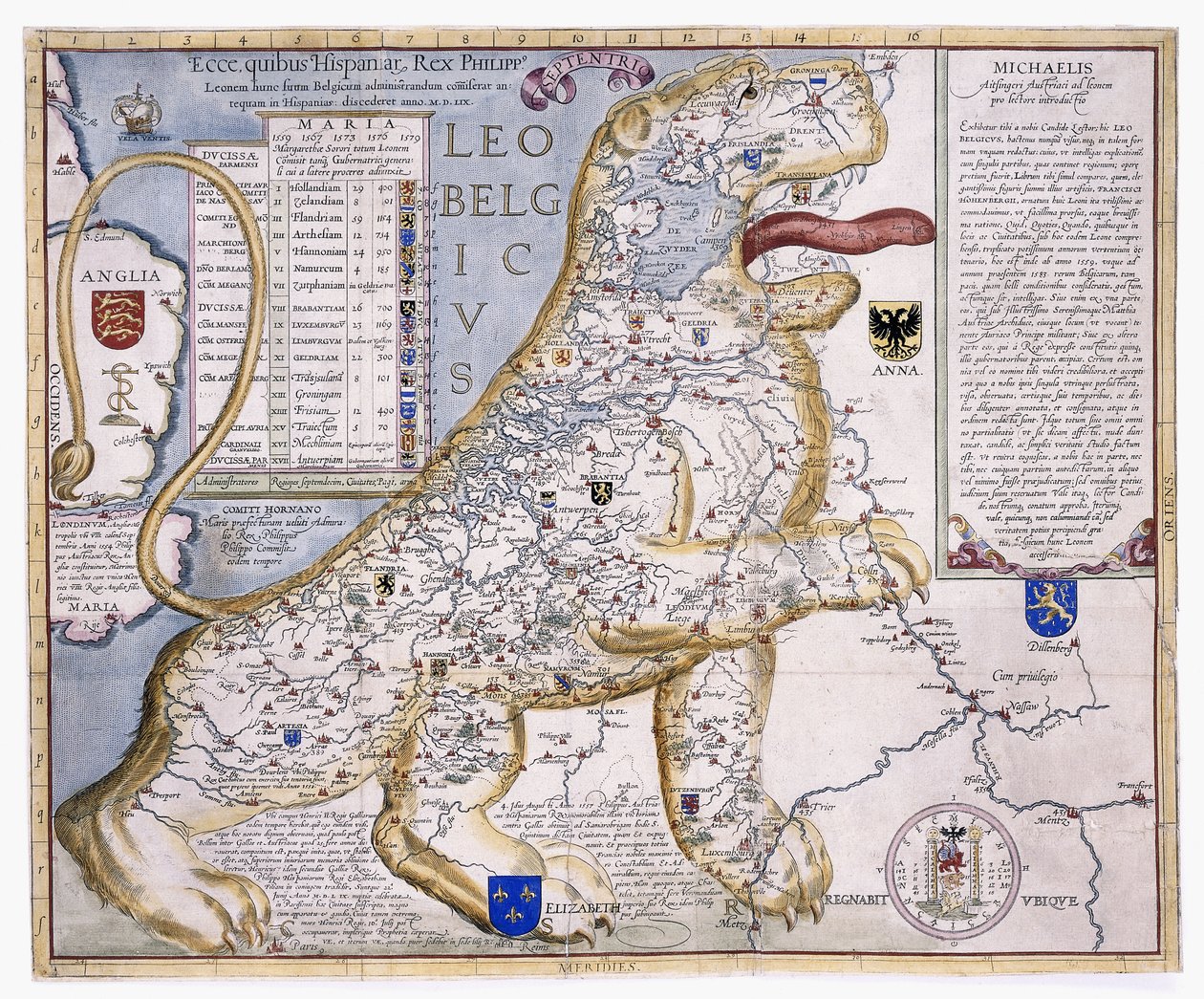 利奥·贝尔吉古斯（Leo Belgicus），以狮子的形态展示低地国家，1586年 作者 奥地利学派