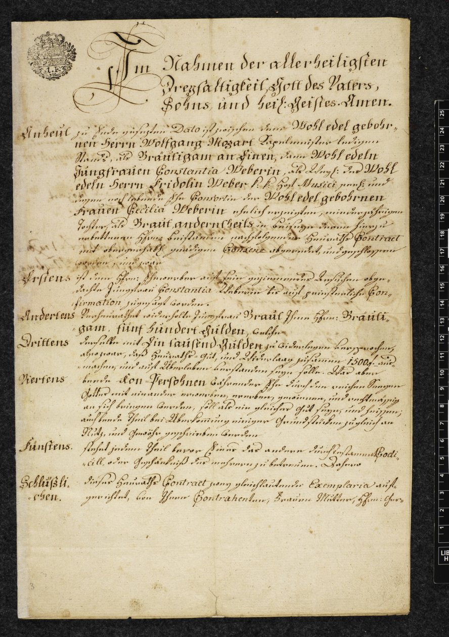 沃尔夫冈-阿玛迪斯-莫扎特和康斯坦茨-韦伯的结婚证书 作者 奥地利学派