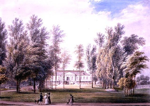 公园中的乡间别墅景观，约1815年（纸上水彩画）。 作者 奥地利学派