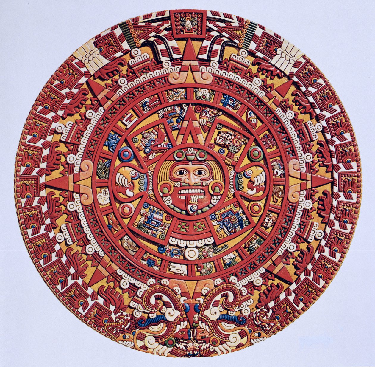 想象中的阿兹特克太阳石日历（见115255），后期经典时期（石版画） 作者 阿兹台克人