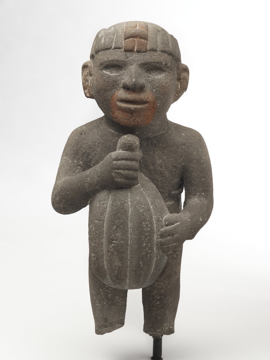 男子携带可可豆荚，1440-1521（火山石与红色素的痕迹） 作者 阿兹台克人