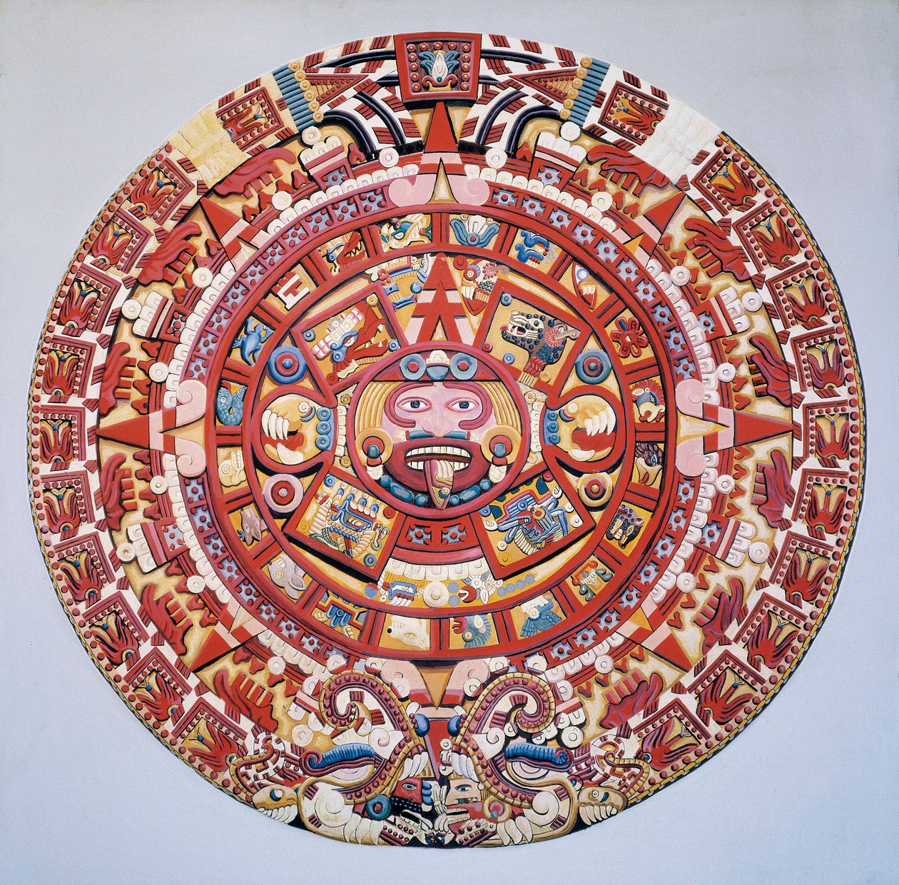 前哥伦布文明：阿兹特克日历（太阳之石）：代表阿兹特克日历和宇宙观的圆盘（Tonalpohualli）。 作者 阿兹台克人阿兹台克人