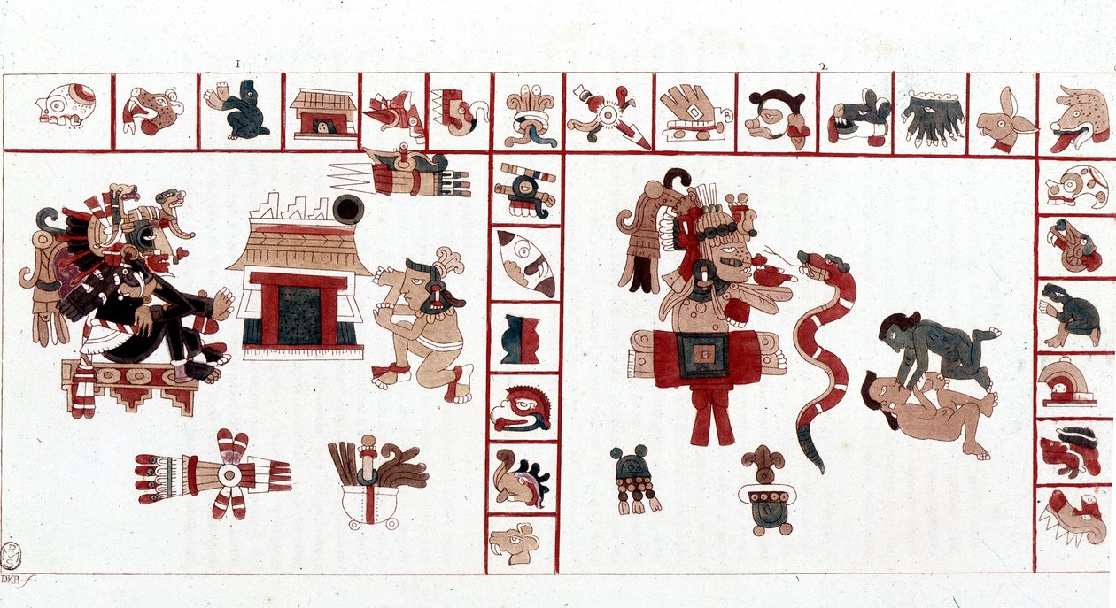 阿兹特克人的神Cihuacohuatl在象形文字手稿中的表现，象形文字。 作者 阿兹台克人阿兹台克人