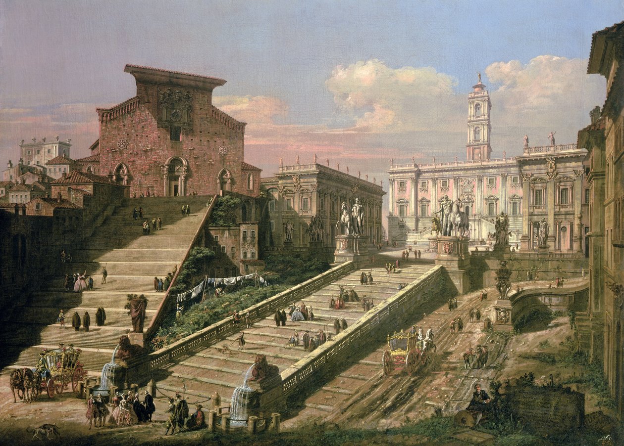 Piazza del Campidoglio广场和罗马的S. Mario dAracoeli教堂 作者 B.和贝洛托，贝洛托（L. Bellotto）