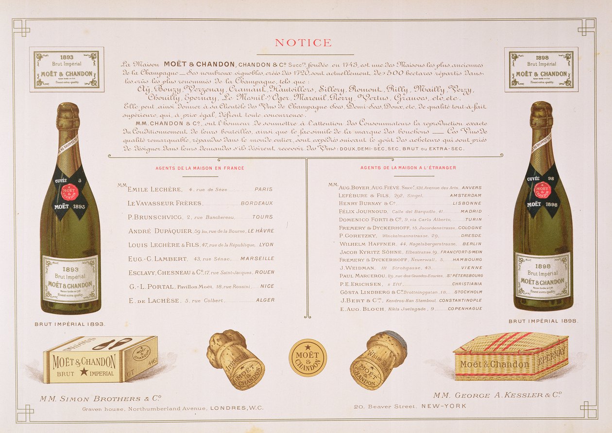 全球代理商和包装样品，来自Le France Vinicole，pub。 Moper＆Chandon，Epernay 作者 B·阿诺德