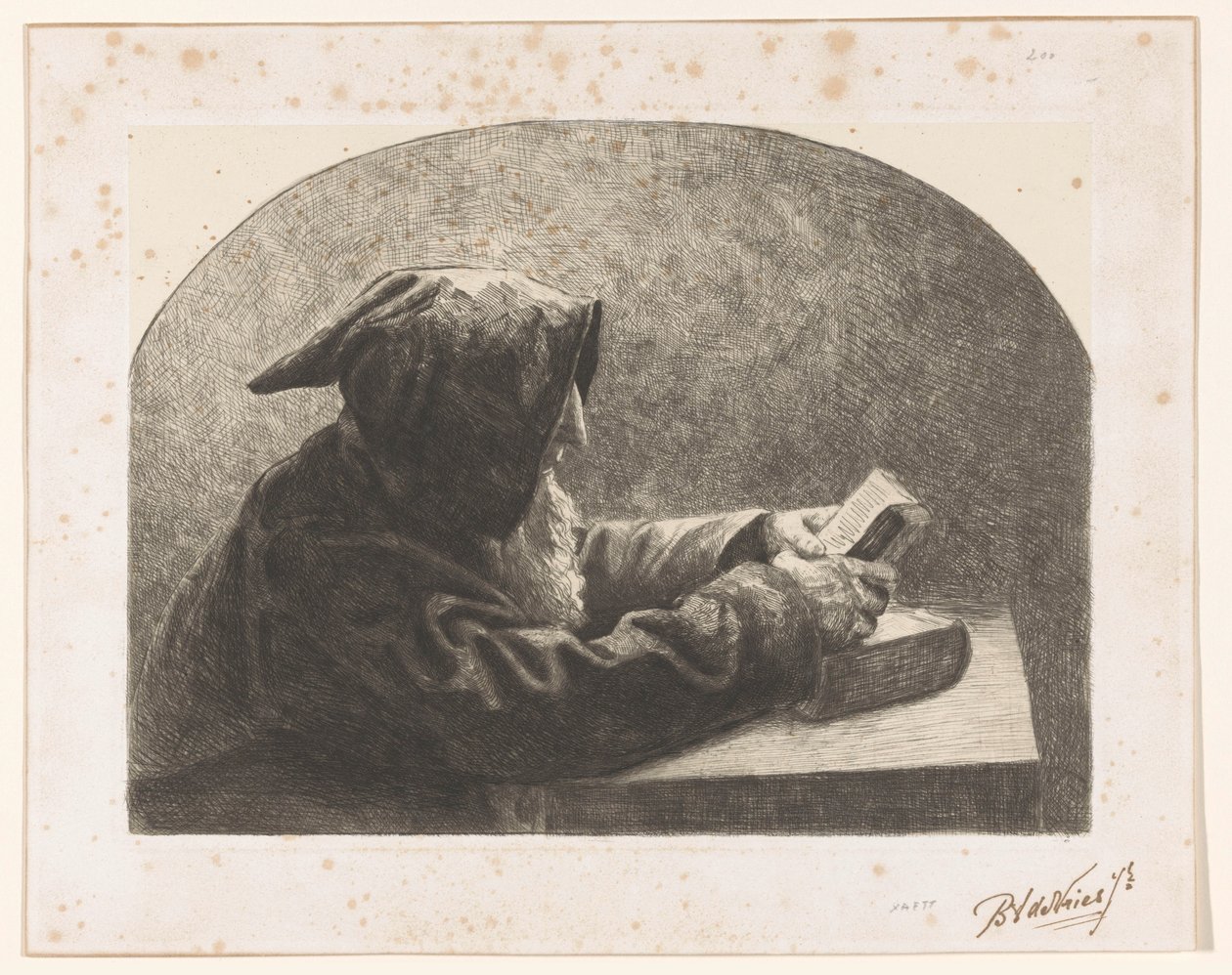 Lezende monnik 作者 BJ de Vries Jr. （艺术家签名）
