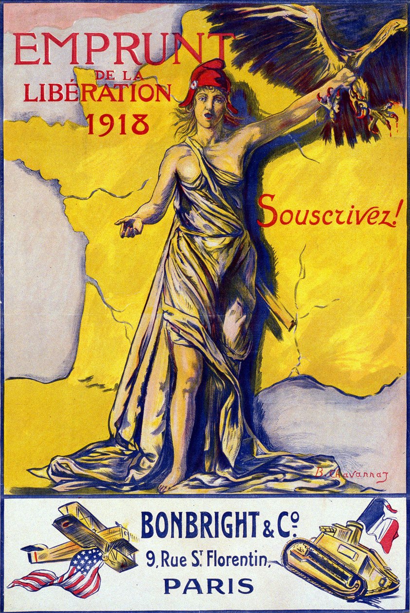 解放的贷款1918》的海报。订阅!"--插图：B. Chavannaz，版权所有。 作者 查万纳兹