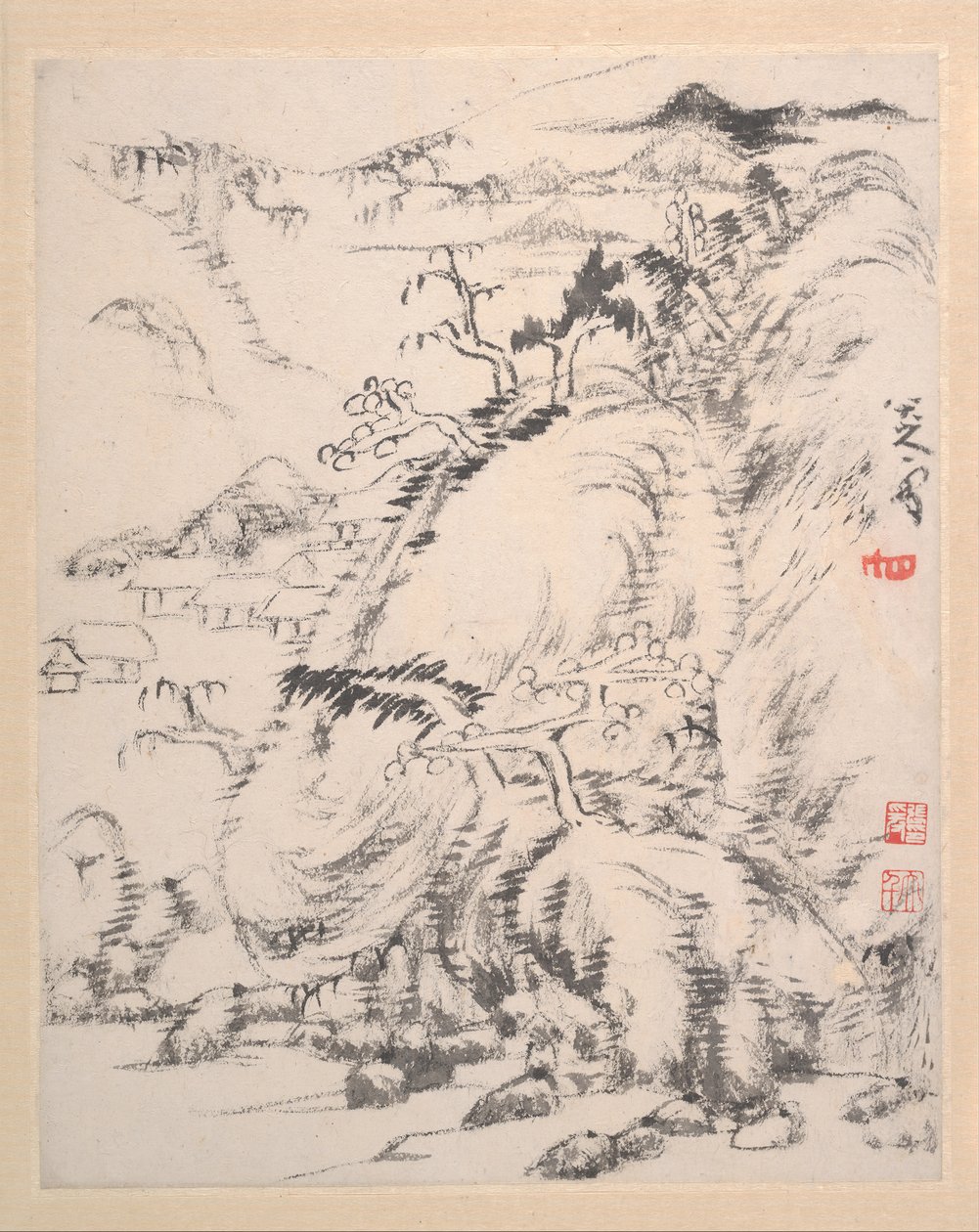 风景画册，日期为1699年。 作者 八大山人