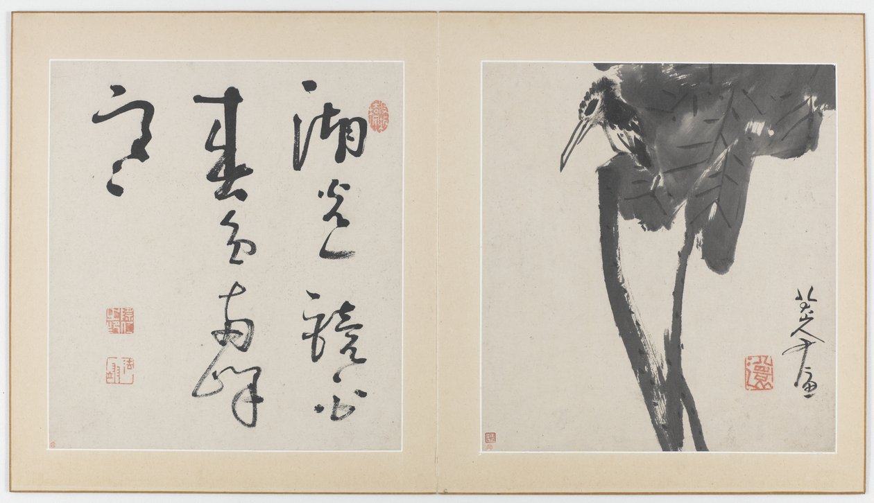 清代，1688  -  89年（纸上墨水）的花，鸟，昆虫和鱼专辑的页面 作者 八大山人