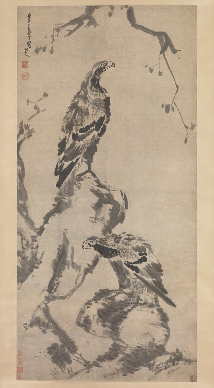 两只鹰，日期为1702年。 作者 八大山人
