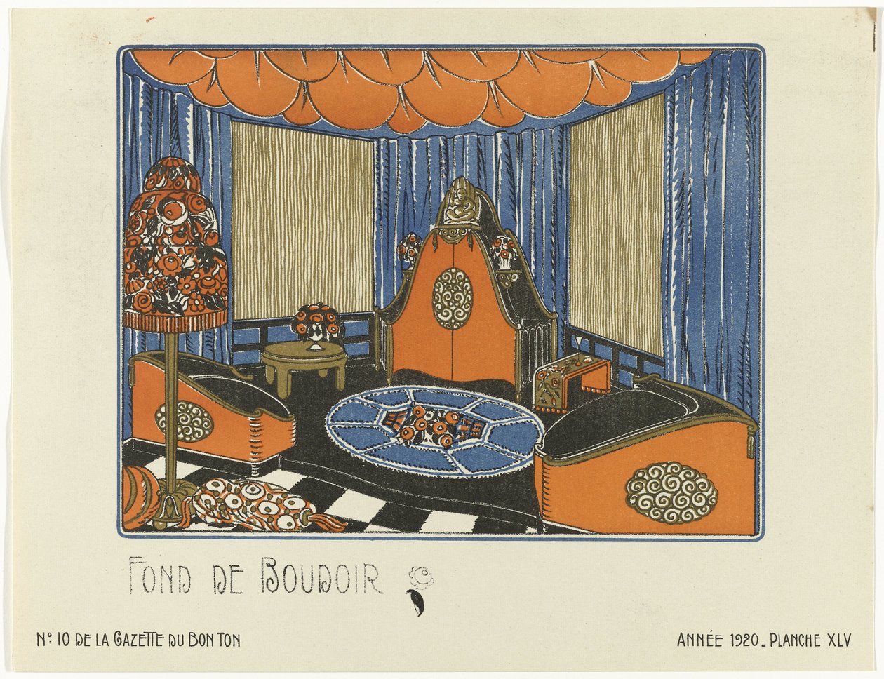 Gazette du Bon Ton》，1920 年 - 第 10 期，第 XLV 插图：Fond de Boudoir（标题在实物上） 作者 Bagge 和 Huguet