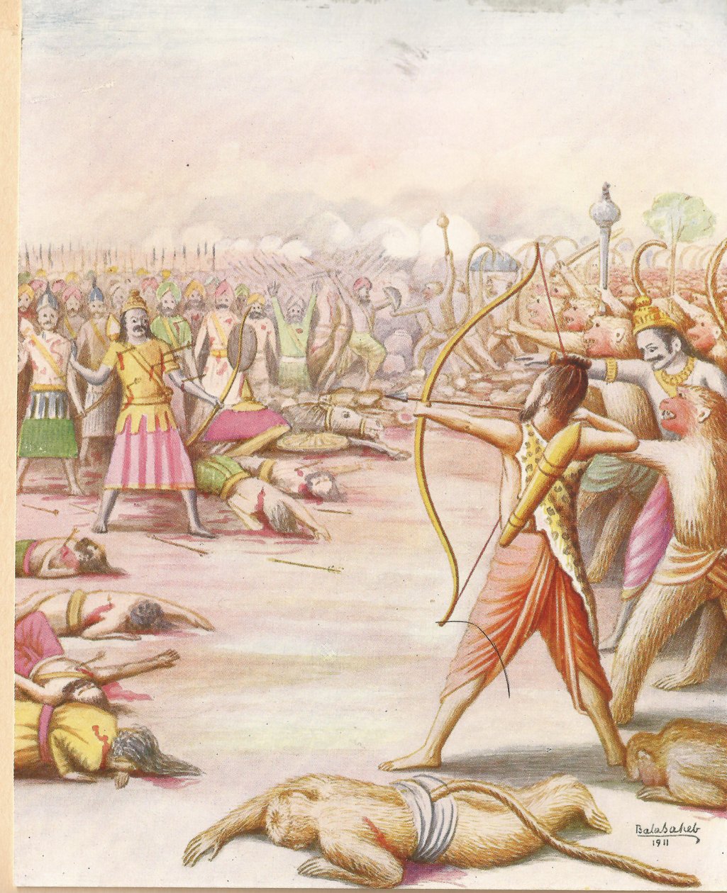 杀死英德拉吉特绘画 作者 Balasaheb Pandit裤子Pratinidhi