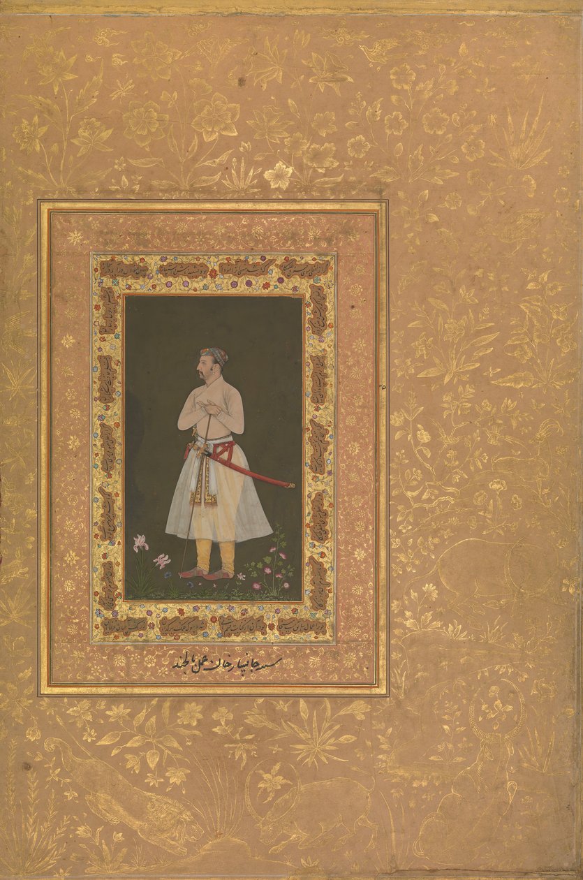 贾汉吉尔-贝格的肖像，Jansipar Khan，来自Shah Jahan专辑的对开本，约1627年。 作者 巴尔尚