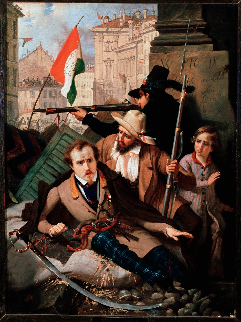 Risorgimento: Fighting in front of the Litta Palace in Milan (oil on canvas 作者 Baldassare Verazzi