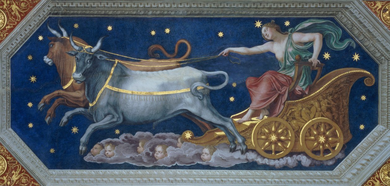 木星战车上的Nymph Callisto，来自&39;Sala di Galatea&39;的天花板装饰，1511-12 作者 巴尔达萨尔佩鲁齐
