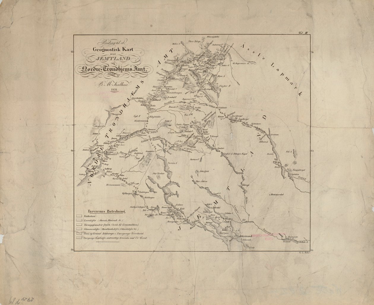 该地图发表于（1831年）并展示了Jemtland 作者 Baltazar Mathias Keilhau