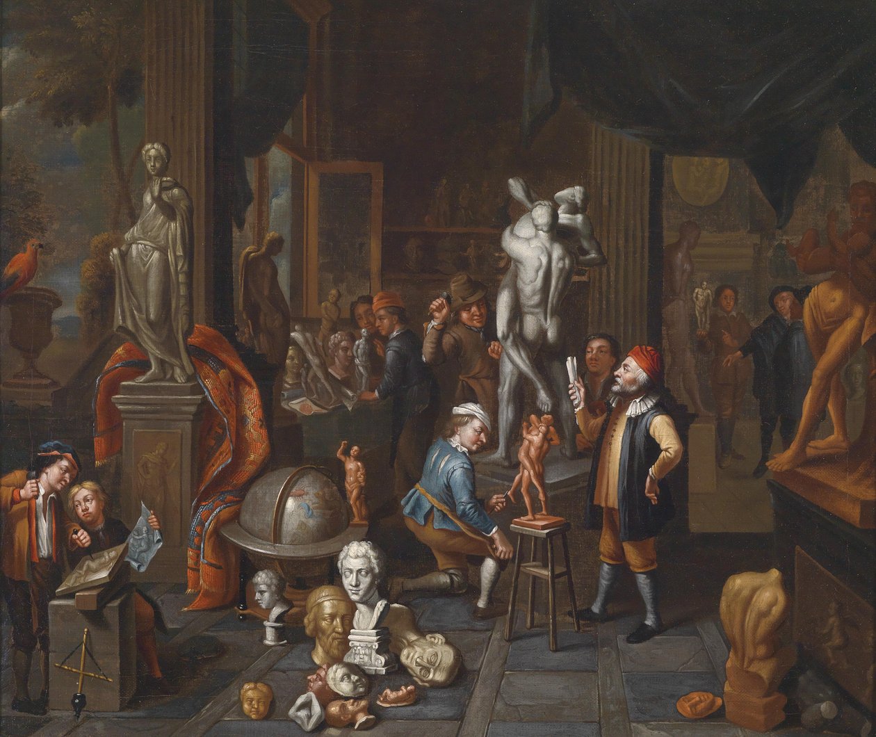在雕塑家的工作室 作者 Balthasar van den Bossche