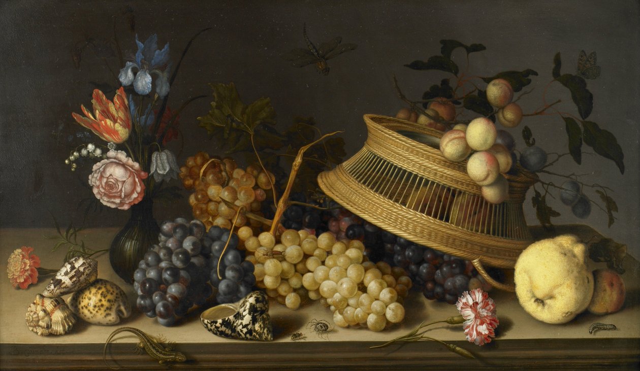花，水果，贝壳和昆虫的静物 作者 Balthasar van der Ast