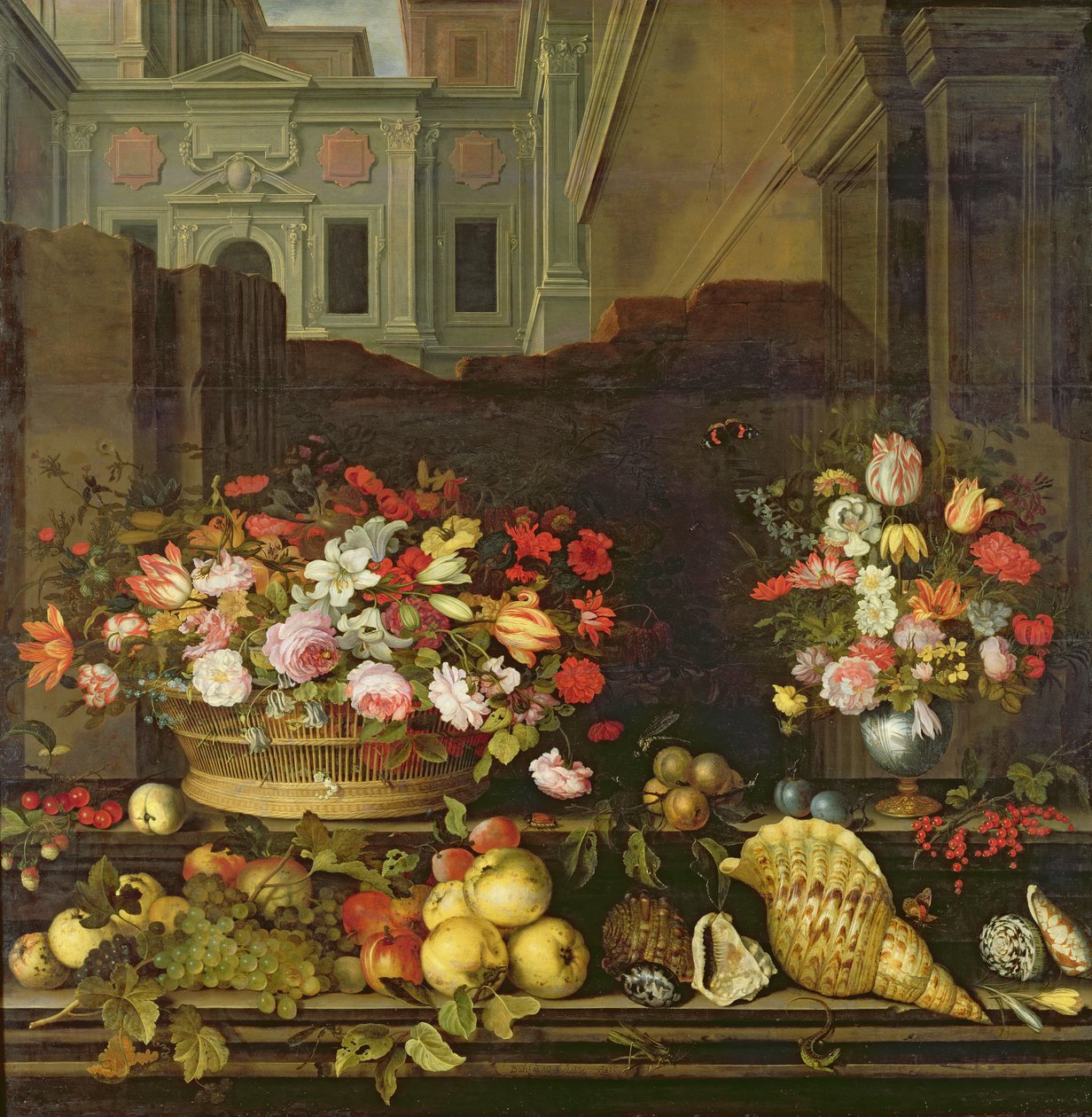 静物与鲜花，水果和贝壳 作者 Balthasar van der Ast