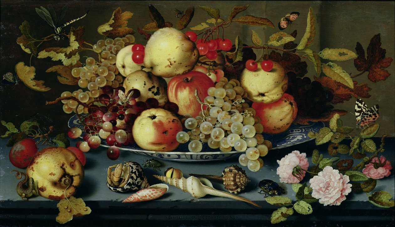 静物与水果，鲜花和海鲜 作者 Balthasar van der Ast