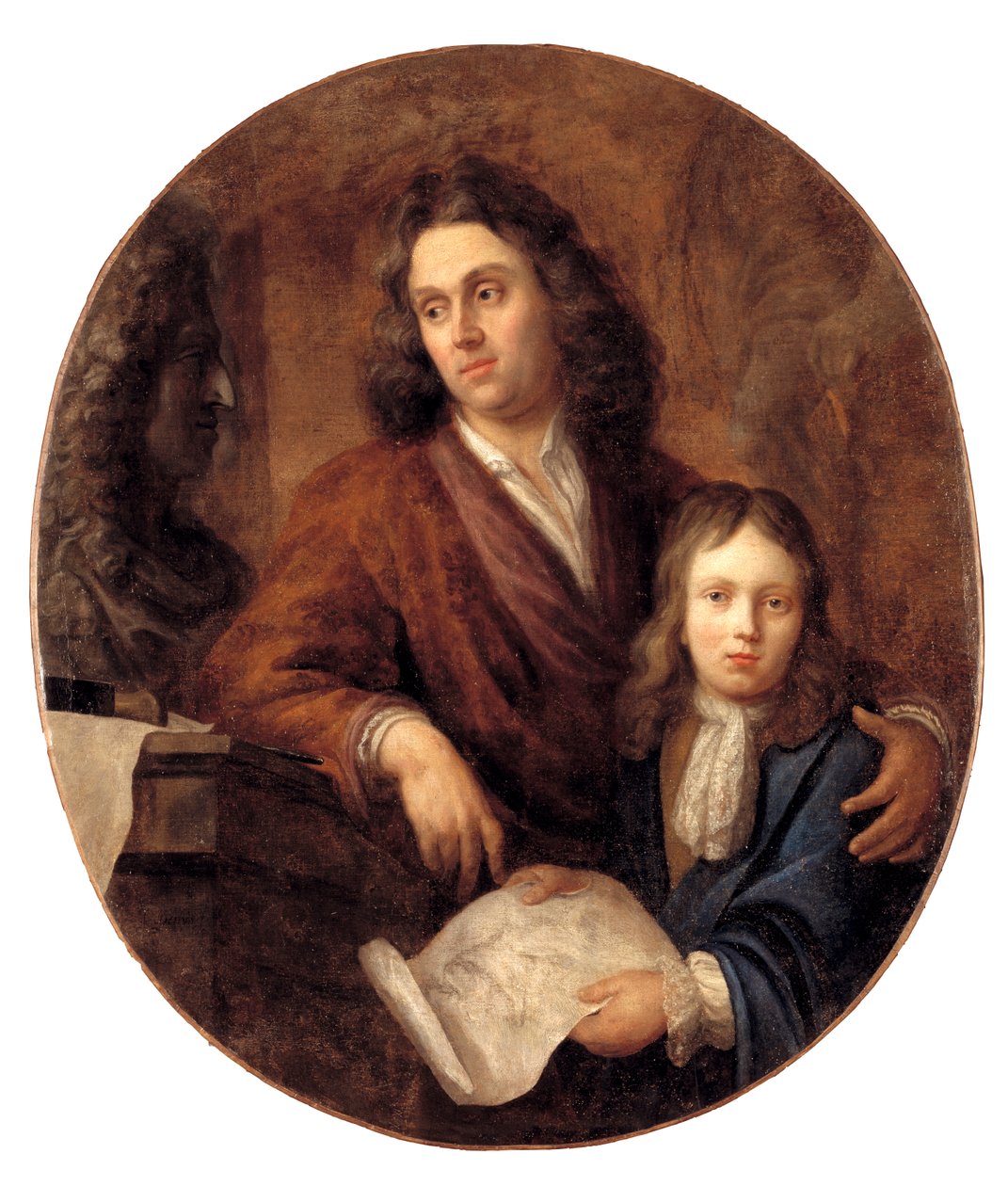 雕塑家威廉·克里克斯 (Willem Kerrickx) 和他的儿子威廉·伊格内修斯 (Willem Ignatius) 作者 Balthasar Beschey