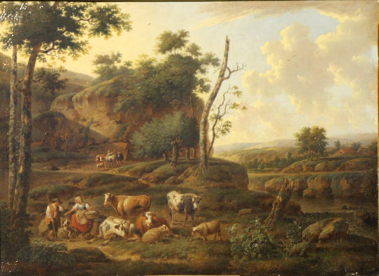 有人物和动物的风景画。 作者 巴尔塔萨（Balthasar Paul Ommeganck）