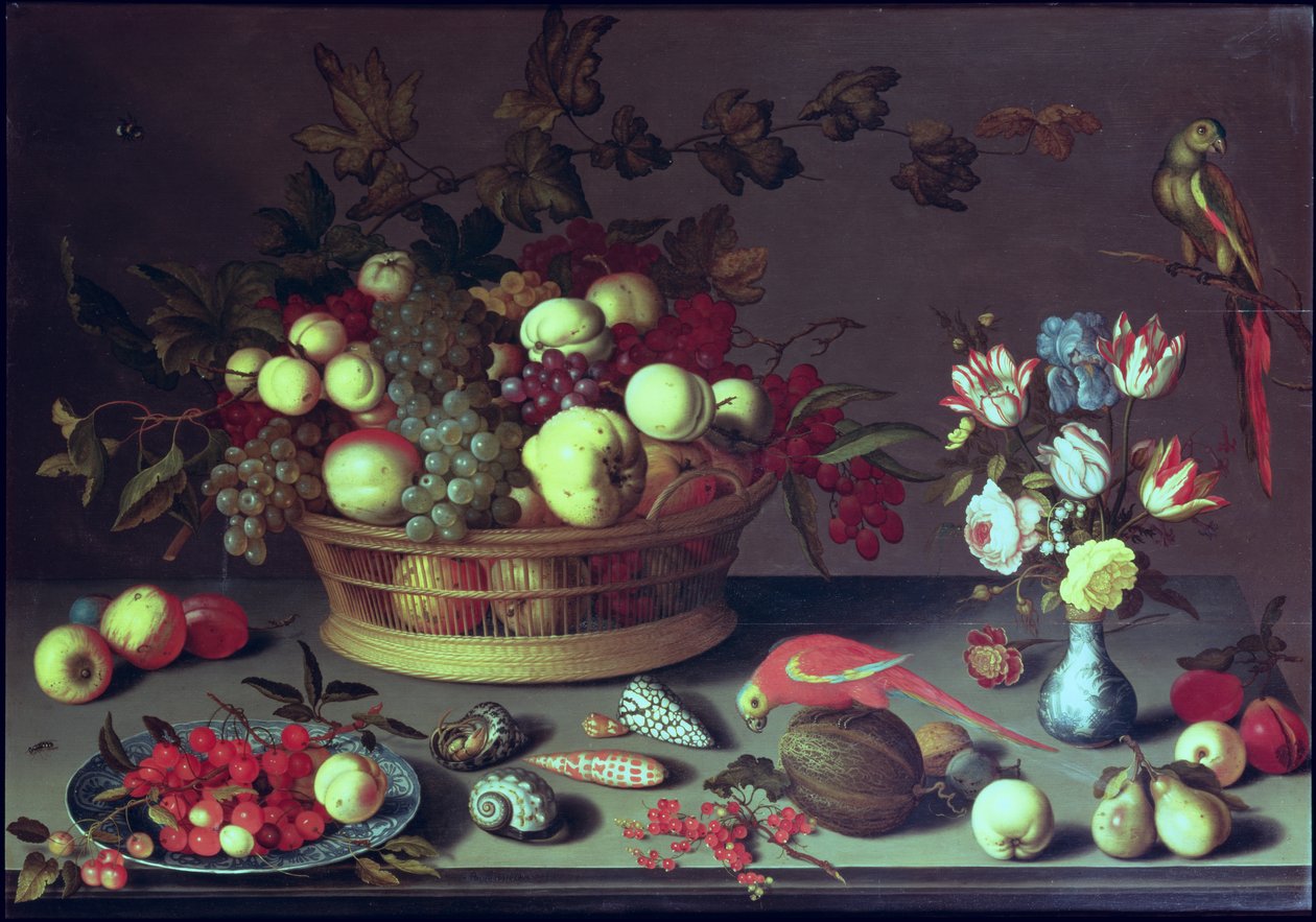 一篮子葡萄和其他水果 作者 Balthasar van der Ast
