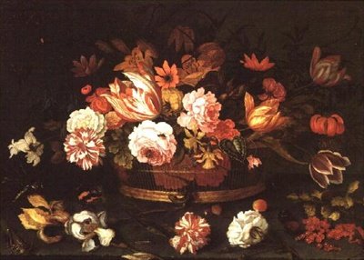 玫瑰花，郁金香在篮子里 作者 Balthasar van der Ast