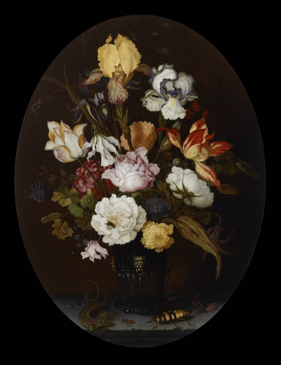 玻璃花瓶中的花朵静物画 作者 Balthasar van der Ast