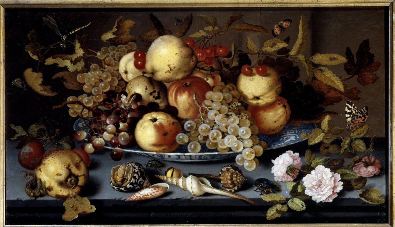 水果、鲜花、贝壳和昆虫的静物。 Balthasar Van Der Ast (1590-1656) Ec。 霍尔 作者 Balthasar van der Ast
