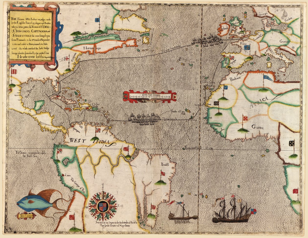1586年，德雷克斯航行穿越大西洋 作者 巴蒂斯塔·博阿齐奥（Baptista Boazio）