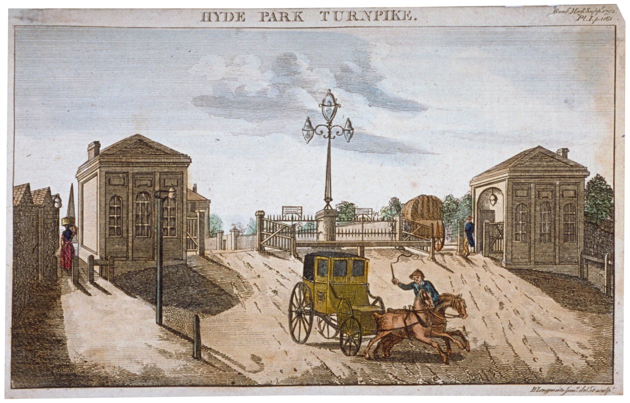 伦敦威斯敏斯特海德公园角岔道的景观，1792年。                                   作者 小巴拉克·朗马特