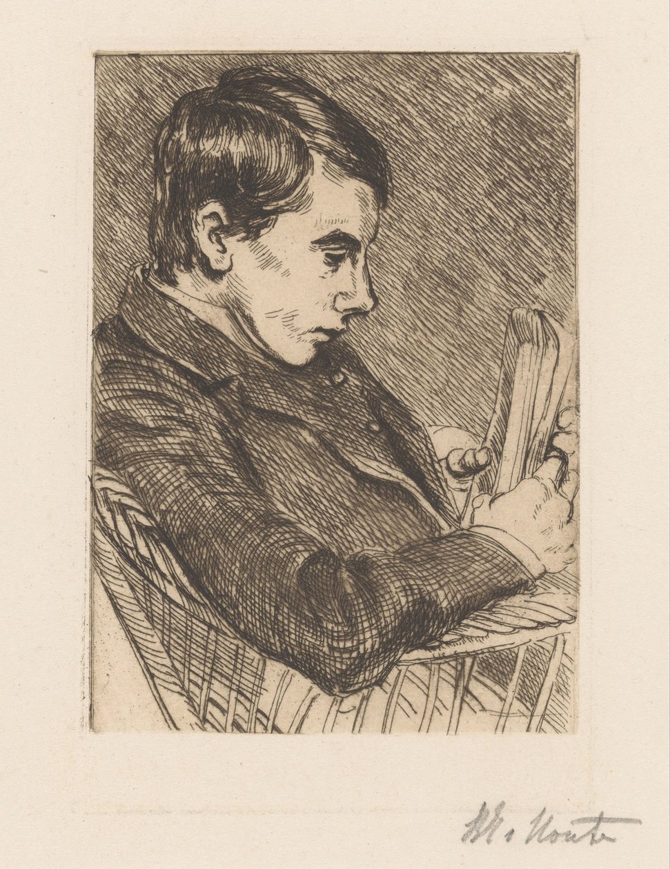 H.W. Mouton 的肖像与书籍 作者 Barbara Elisabeth van Houten（艺术家签名）