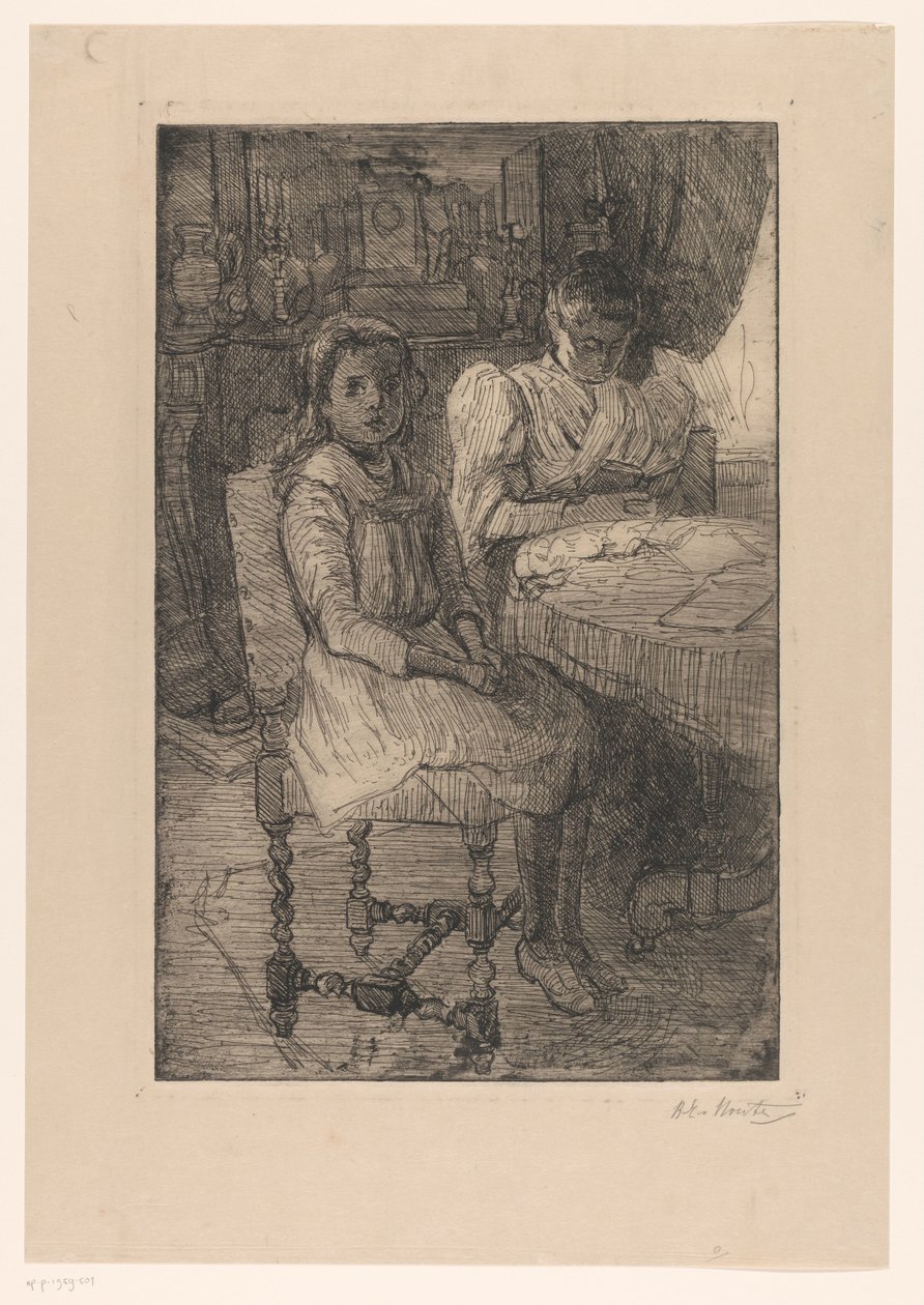 餐桌上有两个女人 作者 Barbara Elisabeth van Houten（艺术家签名）