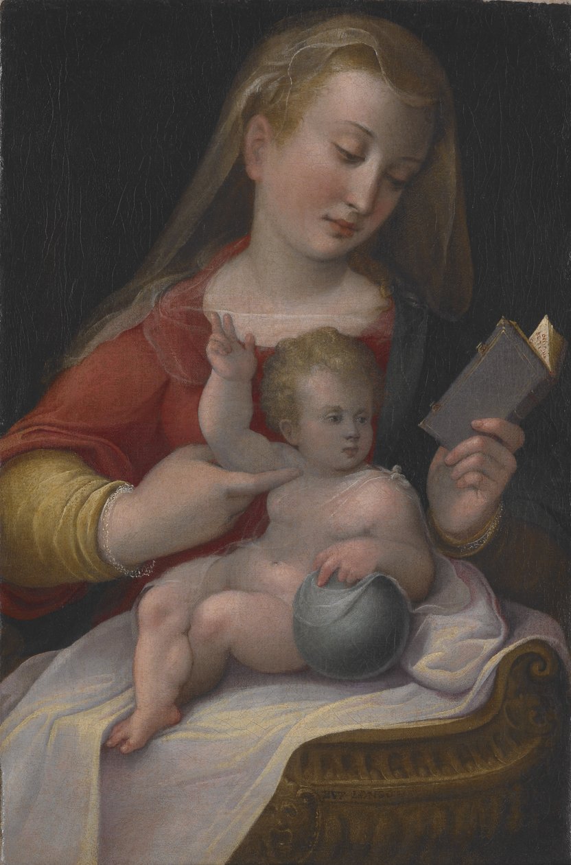 麦当娜和孩子，c.1580-85（布面油画） 作者 芭芭拉·隆吉（Barbara Longhi）