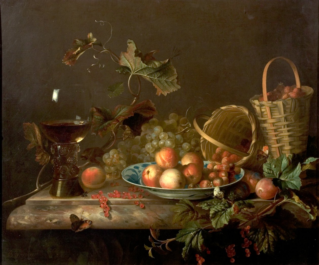 水果片与酒杯，1692年 作者 Barend或Bernardus van der Meer